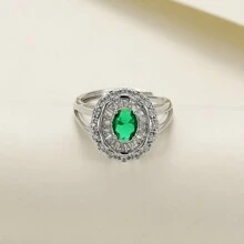 Fashionable Elegant Oval Shaped Decorated Ladies' Ring, Cold-Tone Style, Exquisite Design For Index Finger - Green - View 5