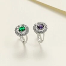 Fashionable Elegant Oval Shaped Decorated Ladies' Ring, Cold-Tone Style, Exquisite Design For Index Finger - Green - View 3