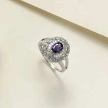 Fashionable Elegant Oval Shaped Decorated Ladies' Ring, Cold-Tone Style, Exquisite Design For Index Finger - Green - View 8