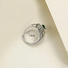 Fashionable Elegant Oval Shaped Decorated Ladies' Ring, Cold-Tone Style, Exquisite Design For Index Finger - Green - View 4