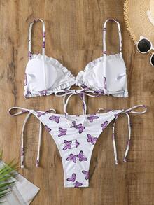 Bộ bikini in hình bướm lãng mạn và gợi cảm dành cho nữ, tách biệt mùa hè - Màu tím hoa cà - Xem 2