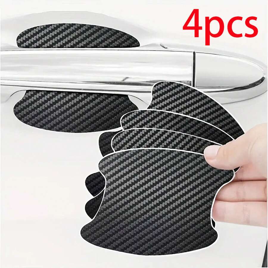 4pcs/Set Universal Black Carbon Fiber Texture Door Bowl Protective Sticker For Car - Black - View 1