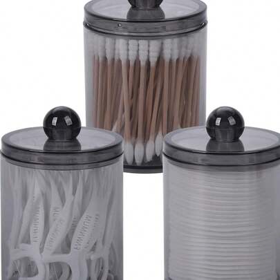 3 قطع حامل أعواد القطن، موزع للأعواد والأعواد المسنن - مجموعة أوعية بلاستيكية سوداء سعة 10 أونصة لتنظيم منتجات المكياج والحمام، ديكور منزلي للحمام، منظم حمام، ديكور الخريف، منظم مكياج، عودة إلى المدرسة