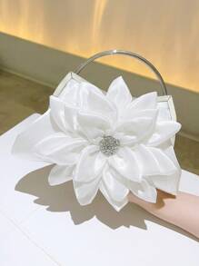 花卉圖騰復古晚宴女士手袋,適用於婚禮和旗袍派對手拿包 - 白色 - 查看 4