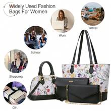 UKEIN Handbag Set, Purse Sets For Women, Tote Bag 4 Pcs, Fashion Purse Sets Women's Handbags The Tote Bag Handbags Sets - 花&黑 - 查看 5