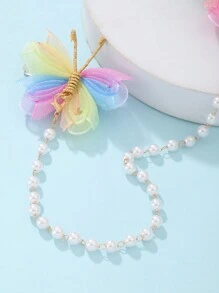 2 pièces Pinces à cheveux avec papillon coloré et faux perles, conviennent pour un port quotidien pour filles