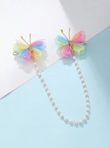 2 pièces Pinces à cheveux avec papillon coloré et faux perles, conviennent pour un port quotidien pour filles