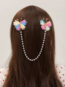 2 pièces Pinces à cheveux avec papillon coloré et faux perles, conviennent pour un port quotidien pour filles