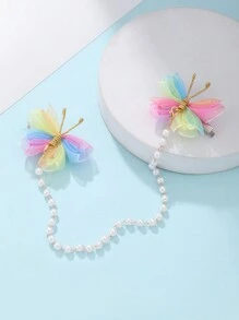 2 pièces Pinces à cheveux avec papillon coloré et faux perles, conviennent pour un port quotidien pour filles