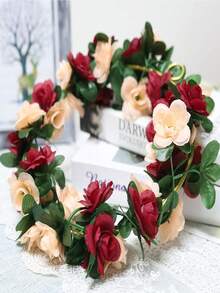 1 件/2 件人造奇蹟花圈裝飾塑膠花婚禮裝飾適用於照相亭背景、春季裝飾、婚禮派對裝飾、情人節室內房間裝飾仿真花 - 紅白色 - 查看 3