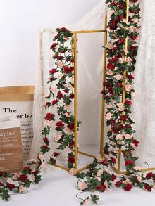 1 件/2 件人造奇蹟花圈裝飾塑膠花婚禮裝飾適用於照相亭背景、春季裝飾、婚禮派對裝飾、情人節室內房間裝飾仿真花 - 紅白色 - 查看 2