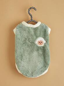 1 件卡通印花宠物连帽衫，带厚保暖衬里，适合猫狗的冬季服装 - 綠色 - 查看 2