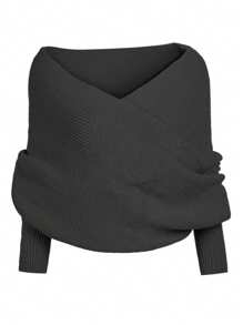 1 件女式秋冬針織披肩(附袖)多功能圍巾 - 深灰色 - 查看 2