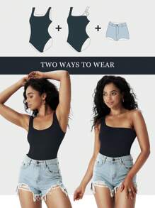 1件女士無縫修身背心連體褲，控制腹部