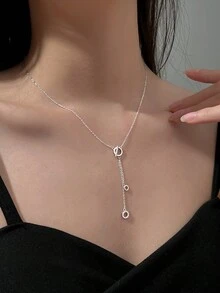 1條圓形流蘇白金s925純銀項鏈 - 彩色 - 查看 2