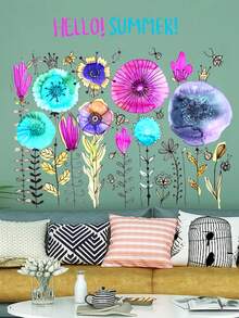 2 件卡通彩色花朵氣球裝飾壁紙,自黏可移除 Pvc 貼紙適合客廳臥室裝飾