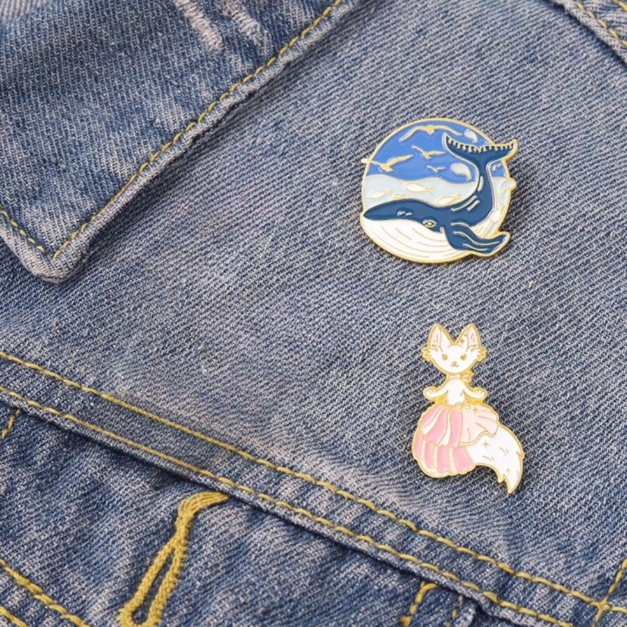 2pcs Children's Cartoon Creative Cute Animal Series Badge For Everyday Clothing, Bag Accessories, Metal Brooch, Pin, Patch - Multicolor - View 1