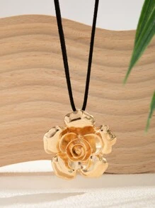 1 件誇張時尚心型吊墜串珠鍊項鍊,街頭學院風嘻哈女士配件 - 金黃色 - 查看 4