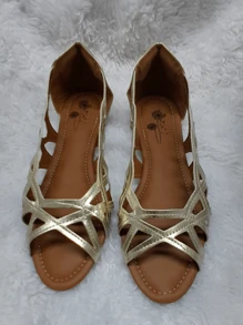 Sapatilha Feminina Dourada Vazada Calcado Mocassim Mulher Moda Menina Bota Sandalia Chinelo