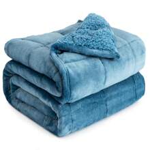 Warm Weighted Blanket, Fleece Sherpa Flannel Throw Heavy Blanket With 7-Layer Design - 霧霾藍 - 查看 6