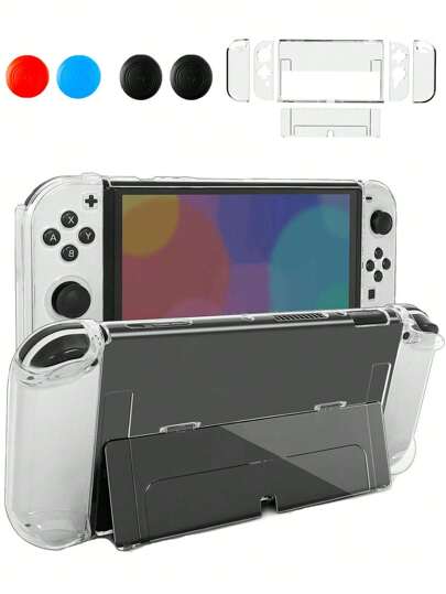 Case Compatible With  Switch OLED Model 2021, Dockable PC Protective Cover With Comfortable TPU Joy-Con Grip Case And 4 Thumb Stick Caps