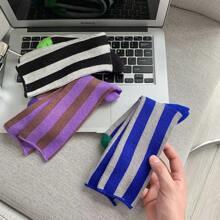 1 双线色块条纹中筒袜，双针双线设计运动袜 - 紫色 - 查看 4