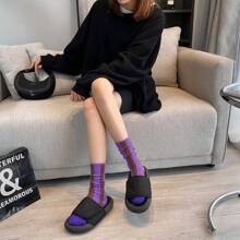 1 双线色块条纹中筒袜，双针双线设计运动袜 - 紫色 - 查看 8