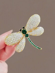1只綠色立體蜻蜓胸針,女性優雅水晶胸針,女士禮物派對服飾配件時尚珠寶 - 彩色 - 查看 5