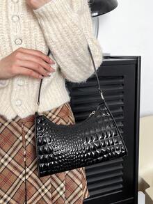 Solid Color Minimalist Luxury Shoulder Bag - Black - View 4