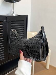 Solid Color Minimalist Luxury Shoulder Bag - Black - View 1