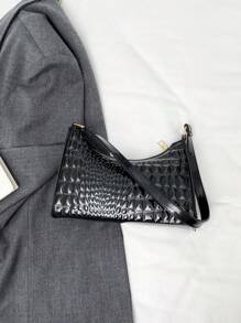 Solid Color Minimalist Luxury Shoulder Bag - Black - View 6