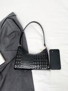 Solid Color Minimalist Luxury Shoulder Bag - Black - View 5