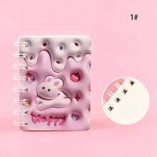 适合小学生使用的可爱兔子 3D 口袋笔记本，快乐兔子笔记本，极具吸引力且便携的侧翻螺旋装订笔记本 - 彩色 - 查看 6