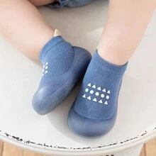 1雙嬰兒和幼兒矽膠軟底戶外運動鞋,春秋季節,透氣耐磨,室內走路襪鞋 - 藍色 - 查看 2