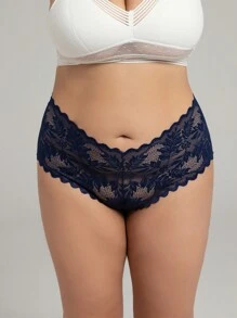 Plus Size Women's Lace Thong Panties - Blue - View 3