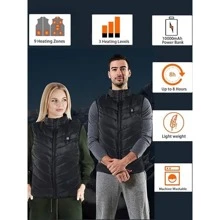 1pc Men's Solid Color 9-zone Heat Vest For Winter Outdoor Activities With Zipper, Single Switch Control, Including Usb Data Cable But No Power Supply - Black - View 4