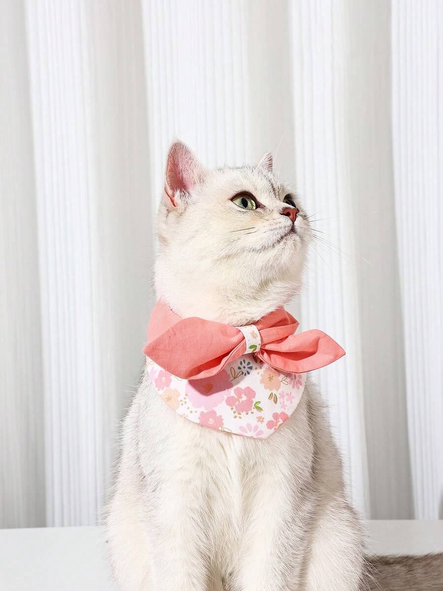 1入組印花布料寵物項圈帶蝴蝶結,適用於成年貓狗,全季室內/室外使用 - 彩色 - 查看 1