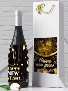 8張2024年除夕派對裝飾貼紙套裝新年快樂裝飾貼紙酒瓶自黏貼紙元旦派對裝飾自黏貼紙派對派對裝飾道具