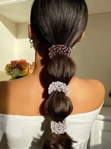 3pcs Faux Pearl Hair Ties For Women, Suitable For Topknot, Ponytail, And Bun Hairstyles Elegant Ponytail Holders Hair Elastics Hair Rubber Bands Scrunchies Hair Rope Elastic Hair Tie, Hair Bobbles Hair Accessories Head Accessories - Multicolor - View 5