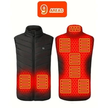 1pc Men's Solid Color 9-zone Heat Vest For Winter Outdoor Activities With Zipper, Single Switch Control, Including Usb Data Cable But No Power Supply - Black - View 1