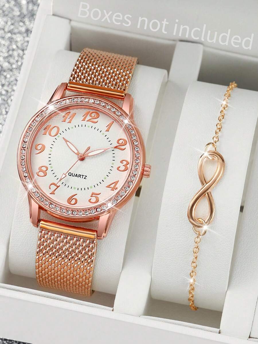 Conjunto de 2 peças: Relógio de pulso de quartzo digital com mostrador simples e pulseira de silicone e tela, moda feminina + Pulseira como presente para estudantes voltando à escola