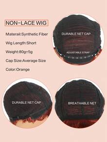 Pixie Cut 假髮合成短捲波浪髮假髮帶瀏海日常使用假髮適合初學者佩戴橙色機械假髮 - 臟橘色 - 查看 7