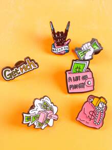 6pcs Cartoon Zinc Alloy Oil Drop Money Badge Brooch For Men And Women Daily Wear