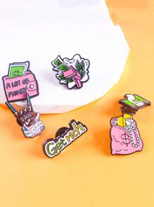 6pcs Cartoon Zinc Alloy Oil Drop Money Badge Brooch For Men And Women Daily Wear
