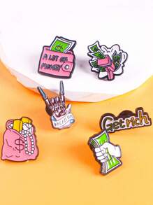 6pcs Cartoon Zinc Alloy Oil Drop Money Badge Brooch For Men And Women Daily Wear