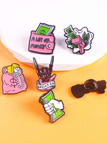 6pcs Cartoon Zinc Alloy Oil Drop Money Badge Brooch For Men And Women Daily Wear