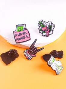 6pcs Cartoon Zinc Alloy Oil Drop Money Badge Brooch For Men And Women Daily Wear