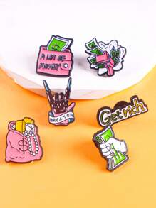 6pcs Cartoon Zinc Alloy Oil Drop Money Badge Brooch For Men And Women Daily Wear