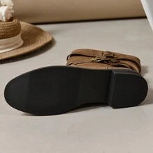 復古尖頭增高西部牛仔靴,累計靴款式,時尚多變組合,適合女性 - 棕色 - 查看 5