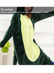 Pijama Dinosaurio Completa Disfraz Mameluco de Dinosaurio de Dibujos Animados Navideños, Ropa de Dormir de una Pieza con Botones Novedosos y Cómodos, Disfraces de Fiesta, Ropa de Estar por Casa y Ropa De Dormir Para Mujer y Hombre - Verde - Ver 8